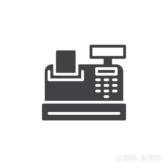 收银机图标矢量填充平面标志固体象形文字隔离在白色上.