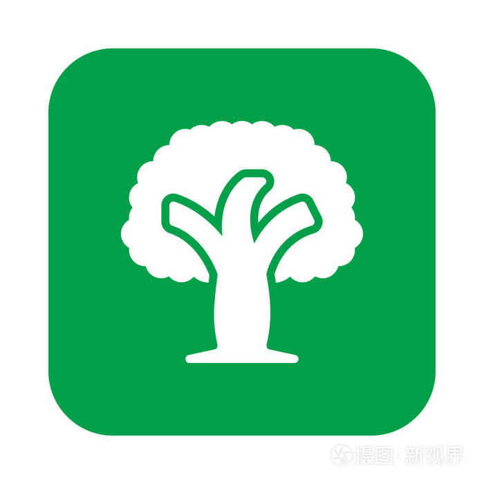 木头树平面图标填充矢量符号彩色象形文字在圆形方形按钮上隔离在白色