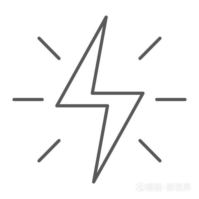 电力和电力, 闪电符号, 矢量图形, 在白色背景的线性图案插画-正版