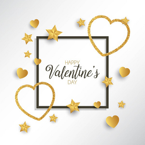 s Day background with glittery hearts and square frame