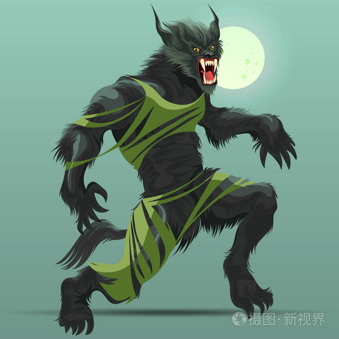 愤怒的狼人怪物在满月海报下转动