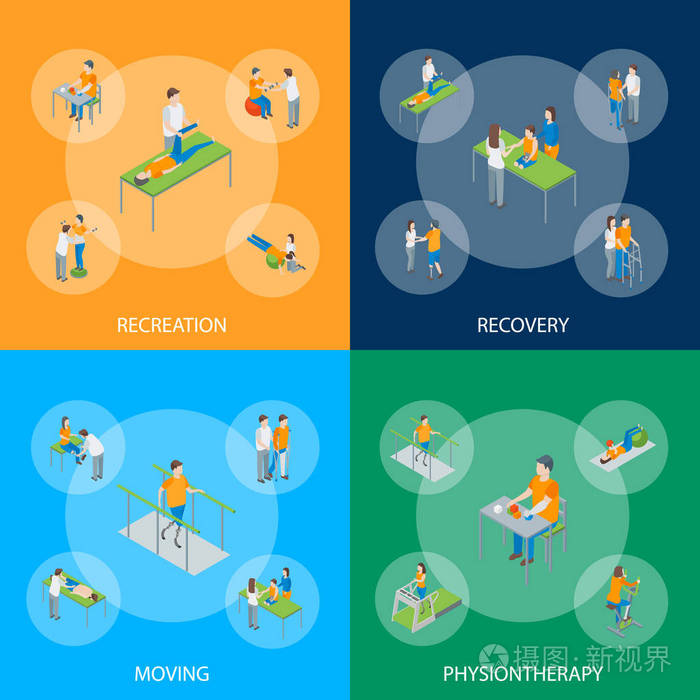物理治疗人横幅设置3d 等点视图.向量