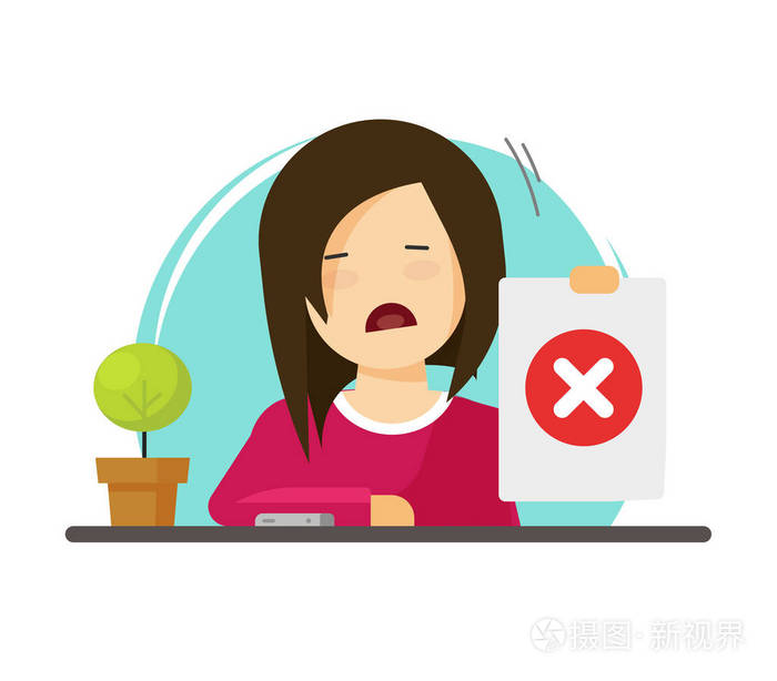 扁平的卡通女人的性格与负面情绪说不, 糟糕的选择或投票, 停止或否认