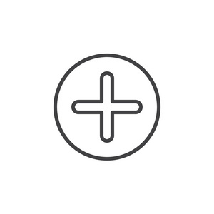 加,增加圆形线条图标.交叉圆形简单标志.平式矢量符号照片