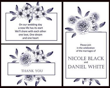 老式花式婚礼卡套..单色花卉元素和框架。