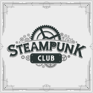 蒸汽朋克俱乐部标志设计维多利亚时代齿轮徽章海报上的光背景伟大的横幅或党的邀请