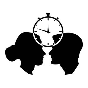 女人和男人的轮廓和秒表计数时间