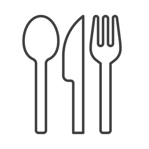 叉勺和刀线图标，轮廓矢量符号，线性样式象形孤立在白色上。餐厅符号，标志插图..易生中风