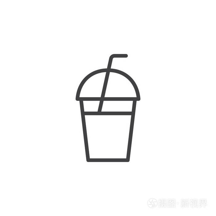 奶昔外卖杯线图标,轮廓矢量符号,线性风格象形孤立在白色上.符号,标志