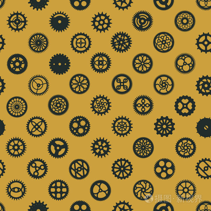 蒸汽朋克无缝图案设计.维多利亚时代的齿轮数码纸.