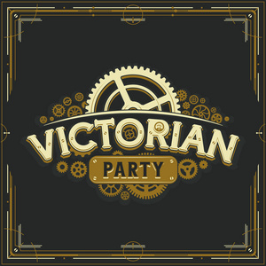 蒸汽朋克党黄金标志设计维多利亚时代齿轮徽章海报灰色背景伟大的邀请