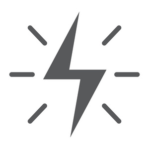 能量字形图标,电力和电力闪电标志矢量图形,一个坚实的模式在白色背景