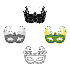巴西狂欢节面具图标在白色背景上孤立的卡通风格。巴西国家象征股票矢量图