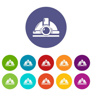 挖掘头盔图标设置矢量颜色