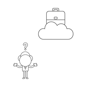 矢量插图概念混淆商人人物与公文包在云。 黑色轮廓。