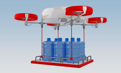 无人机用水飞货物。 3D渲染