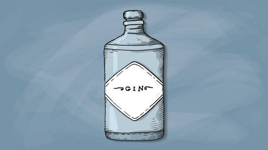 杜松子酒瓶子素描样式矢量插图