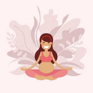 一个怀孕的年轻长发瑜伽女孩正在冥想一个简单的姿势