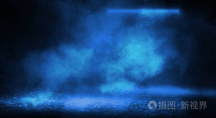 蓝色朦胧的黑暗背景 黑暗的街道上有烟雾 蓝色的聚光灯 霓虹灯 黑暗抽象的空背景 照片 正版商用图片16wil1 摄图新视界