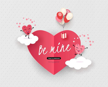 s Day greeting card with a pair of animated hearts, a love story