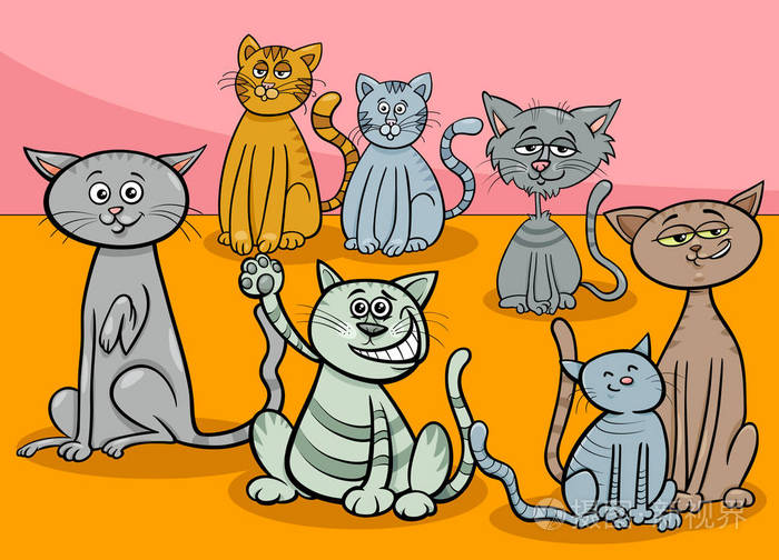 猫或小猫动物漫画人物组的卡通插图插画-正版商用图片16wnpi-摄图新