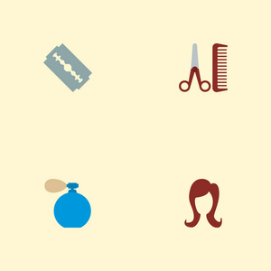 一套理发师图标平面风格的符号与发型师, 香水瓶, 美发师和其他图标为您的网络移动应用程序徽标设计