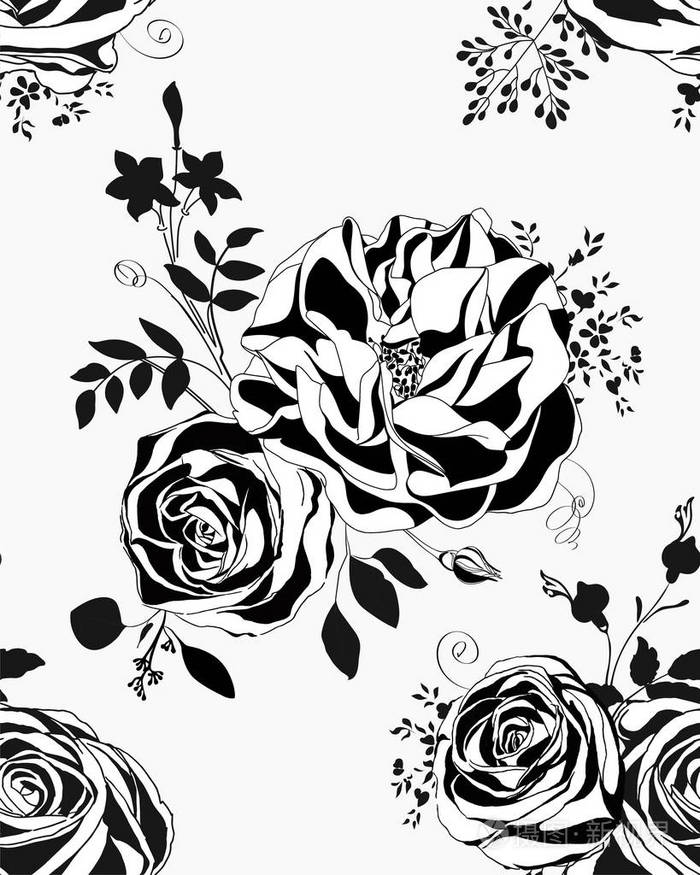 花卉图案.黑白玫瑰和牡丹