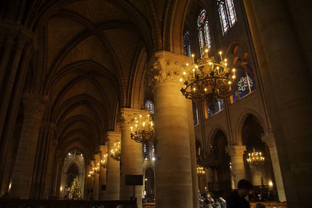 哥特式的交叉拱顶巴黎2018年12月7日法国巴黎圣母院大教堂哥特式拱顶