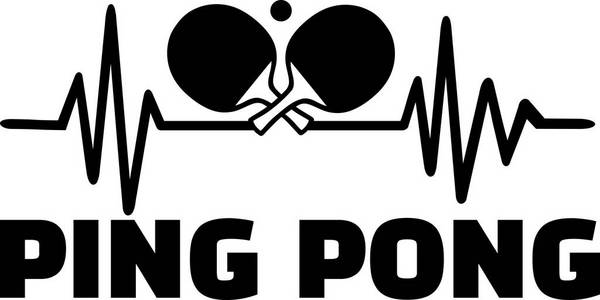 交叉的球拍两只交叉乒乓球拍和单词的心跳脉冲线照片