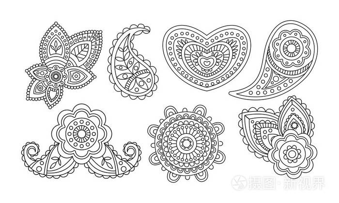 优雅的复古设计元素, 花手绘曼陀罗风格的饰品矢量插图