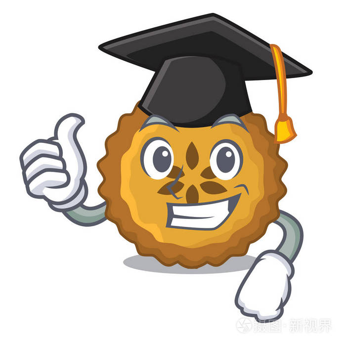 卡通桌上的毕业苹果派矢量插图