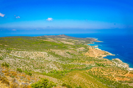 塞普鲁阿卡马斯半岛蓝色泻湖和其他海湾的鸟瞰图