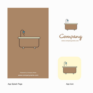 浴缸公司标志应用图标和飞溅页面设计。 创意商业应用程序设计元素