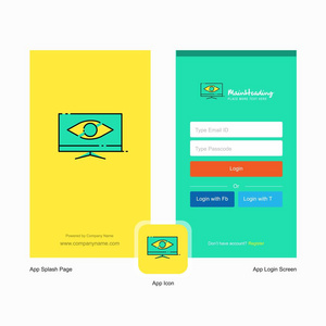 公司监控飞溅屏幕和登录页面设计与标志模板。 移动在线业务模板