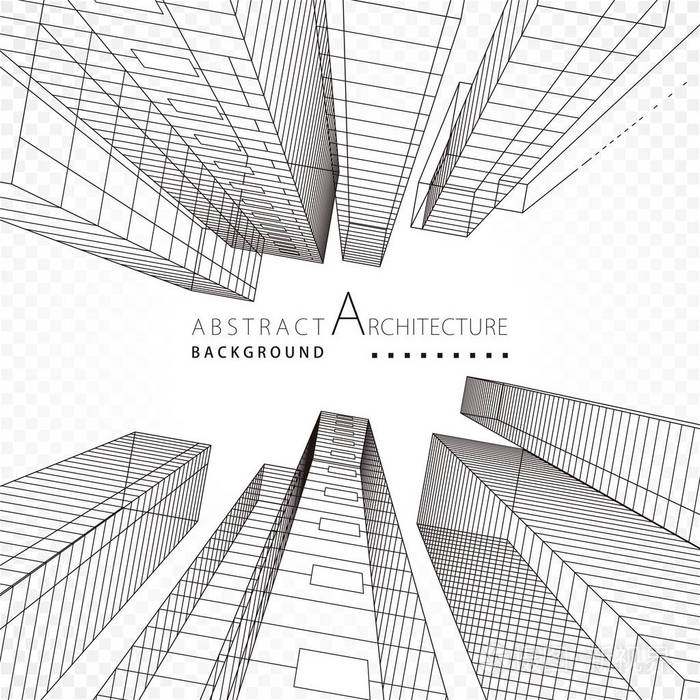 三维插图建筑透视线现代城市建筑抽象背景设计.