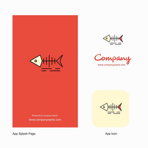 鱼头骨公司标志应用图标和飞溅页面设计。 创意商业应用程序设计元素