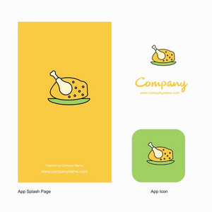 鸡肉公司标志应用图标和飞溅页面设计。 创意商业应用程序设计元素