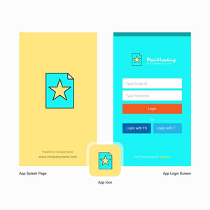 公司文本文件飞溅屏幕和登录页面设计与标志模板。 移动在线业务模板