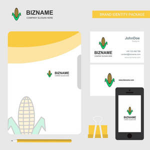 玉米商业标志文件封面访问卡和移动应用程序设计。 矢量插图