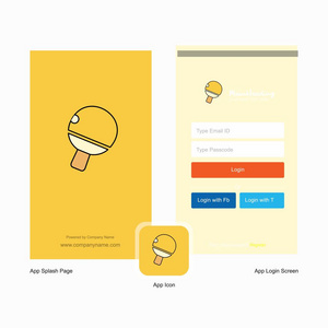 公司乒乓球球拍启动画面及登录页面设计带有标志模板。移动在线业务模板