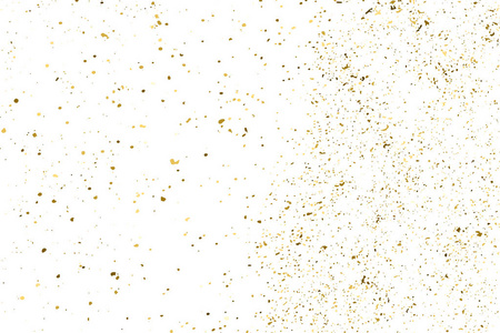 金色闪光的纹理隔离在白色上。 琥珀颗粒的颜色。 庆祝背景。 纸屑的金色爆炸。 设计元素。 数字生成的图像。 矢量插图EPS10。
