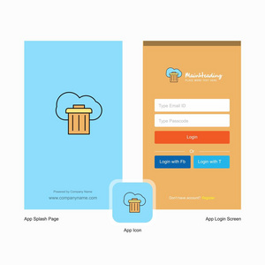 公司云垃圾飞溅屏幕和登录页面设计与标志模板。 移动在线业务模板