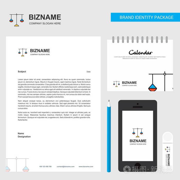 天秤座商务信笺日历2019年，移动应用程序设计矢量模板