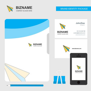 纸飞机商务标志文件封面访问卡和移动应用程序设计。 矢量插图