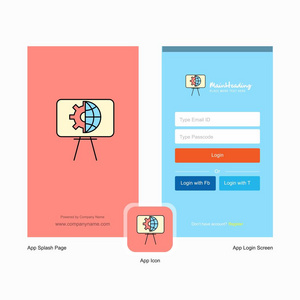 公司演示文稿拼接屏幕和登录页面设计与标志模板。流动网上商业模式