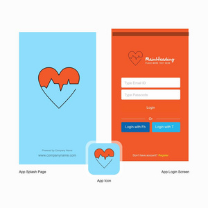 公司心ECG溅屏和登录页面设计与标志模板。 移动在线业务模板