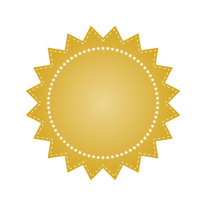 刺绣金色圆形丝带邮票孤立在白色上。 可用于横幅奖励销售图标标志标签等。 矢量插图