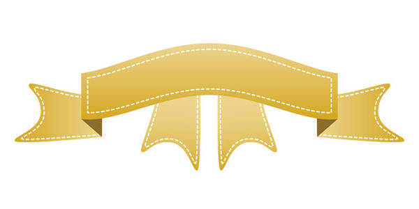 刺绣金色丝带隔离在白色上。 可用于横幅奖励销售图标标志标签等。 矢量插图