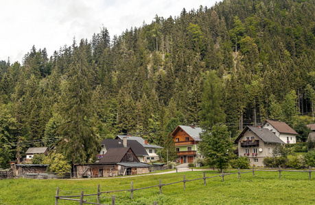奥地利阿尔卑斯山的乡村，阴天