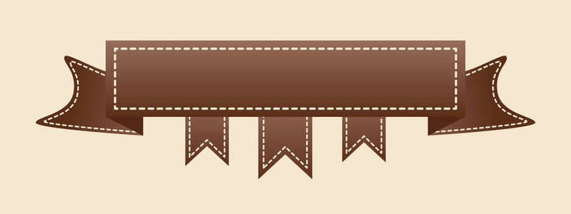 刺绣扁平风格的棕色丝带隔离在象牙背景上。 棕色织物复古胶带。 横幅奖励销售模板，图标，标志，标签，海报等。 矢量插图